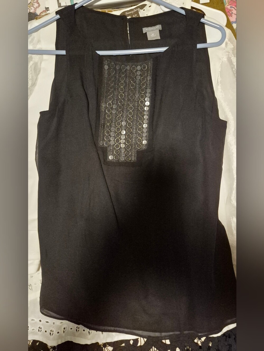 Ann Taylor Black Sleeveless Top with Embellished Placket